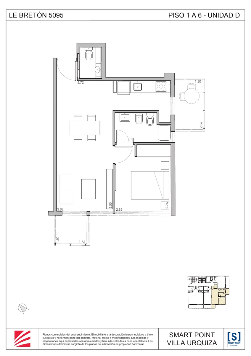 Plano del 2 ambientes de Smart Point Villa Urquiza