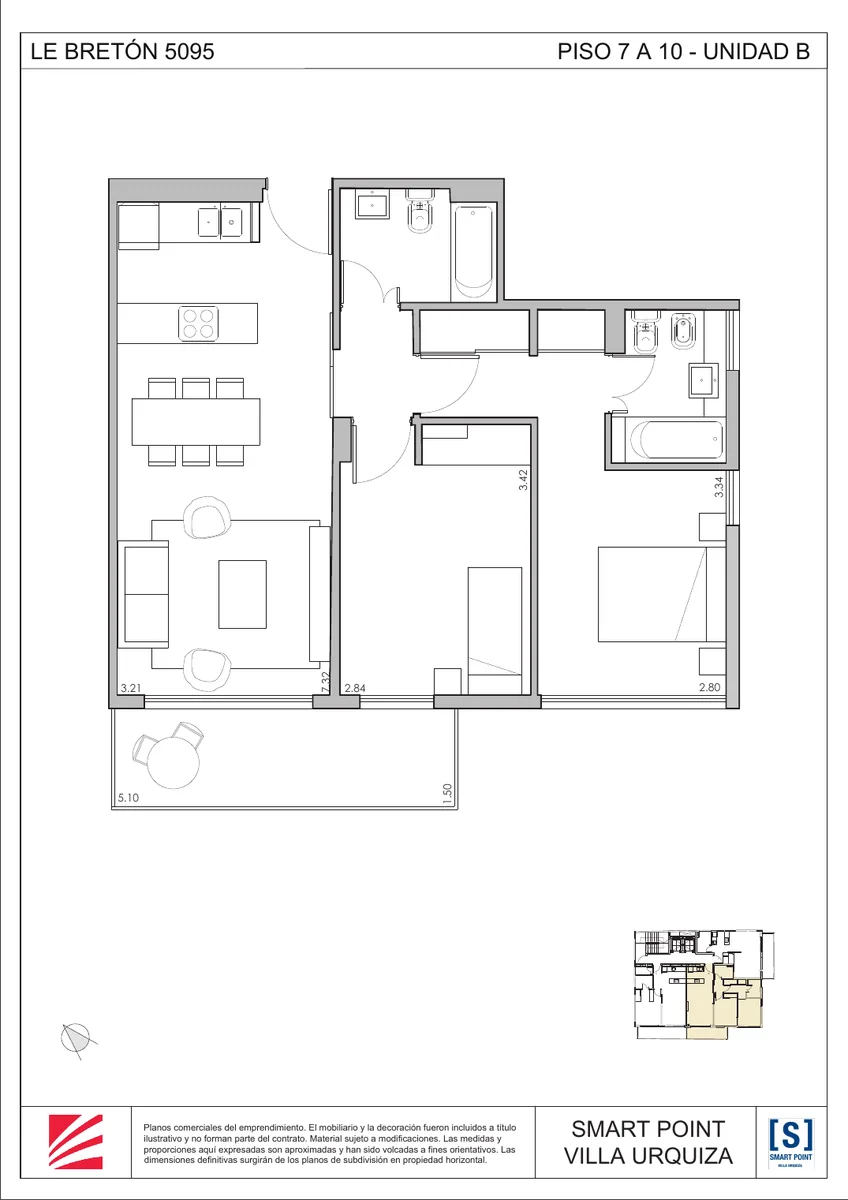 Plano del 3 ambientes de Smart Point Villa Urquiza